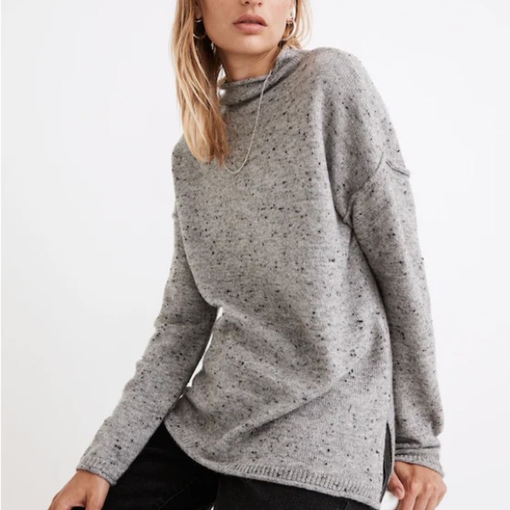 Madewell Donegal Whitworth Mockneck Sweater Boxy Tunic Grey Wool Blend XL